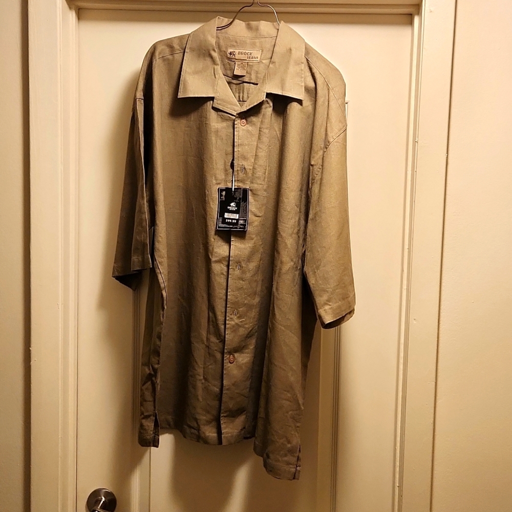 NWT Brock Jeans Men's 2XL Short Sleeve Brown Button Down Shirt